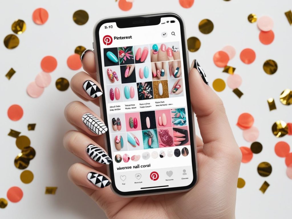 2025 nail art inspiration on a Pinterest board, featuring geometric nail designs