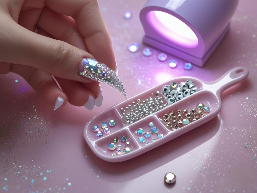 Creating gem-accented nail ideas with rhinestones for 2025
