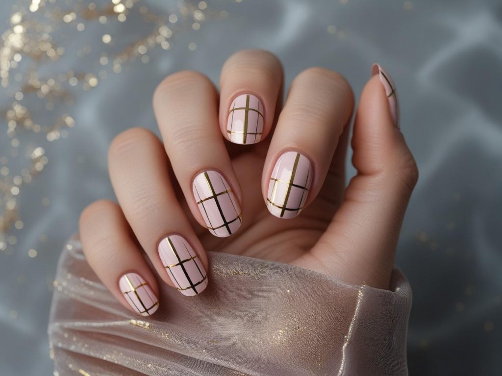 Short Nail Designs 2025: Chic Ideas for Your Minimalist Manicure 8 Metallic line short nail design with gold lines for 2025