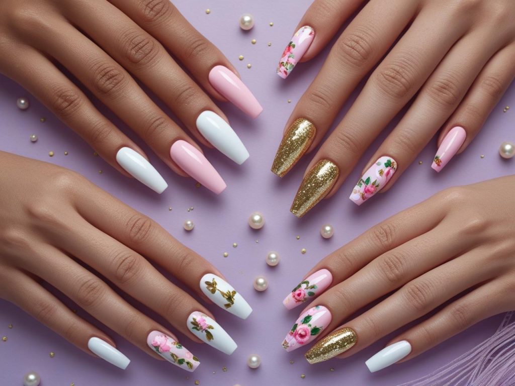 2025 French tip nails with classic white, colored, glitter, and floral tip designs for Pinterest inspiration