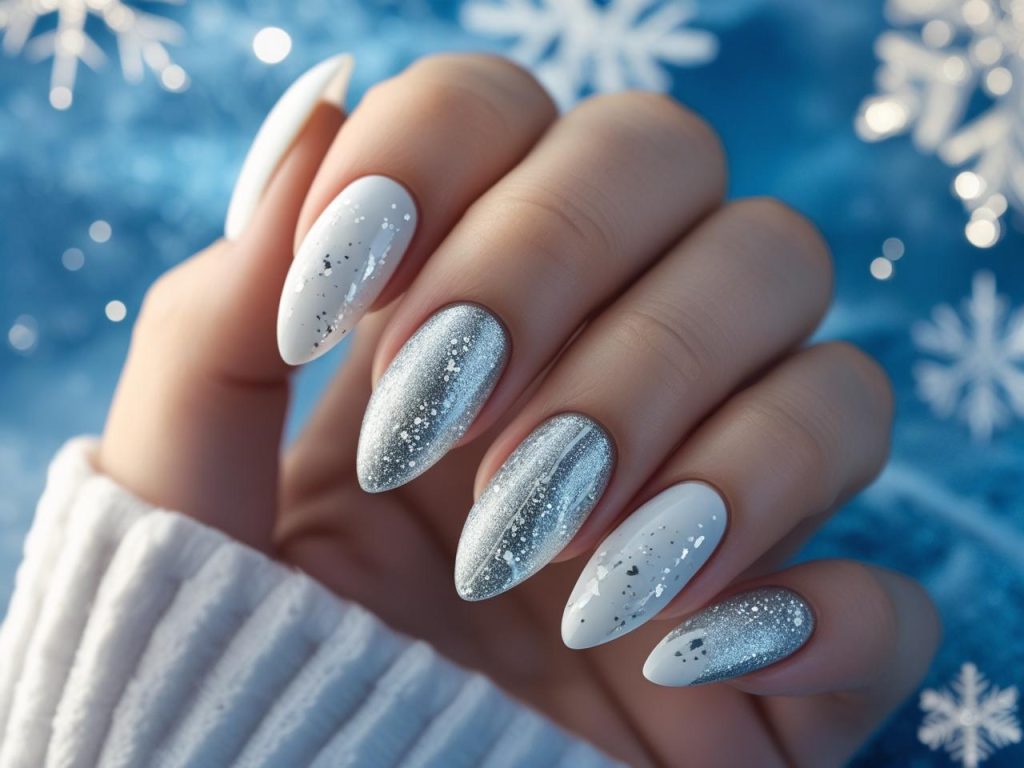 Glitter frost nail design with silver glitter for 2025 winter nails
