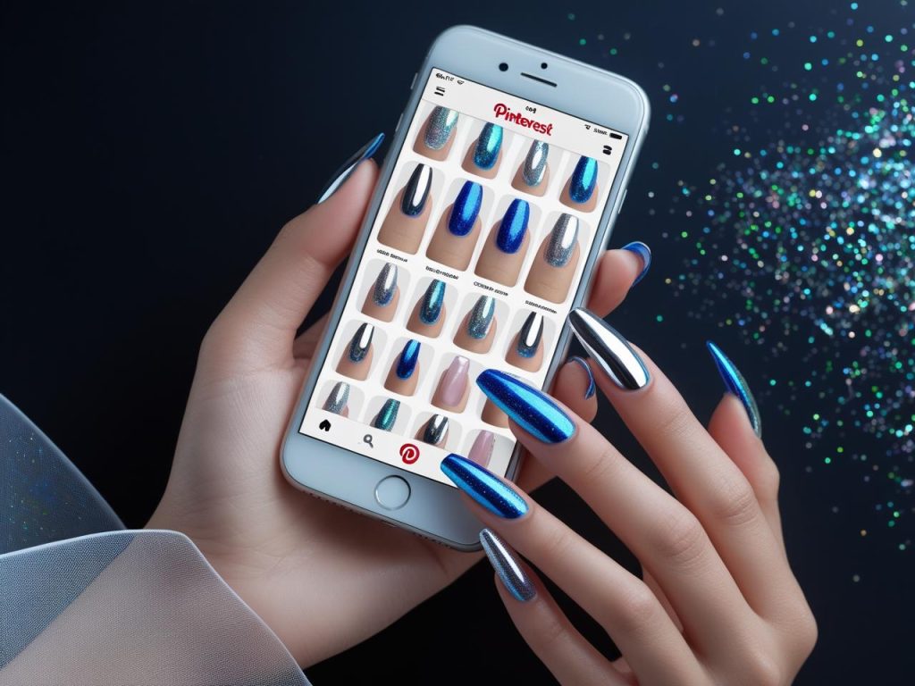 2025 long nail designs on a Pinterest board, featuring chrome ombre nail art