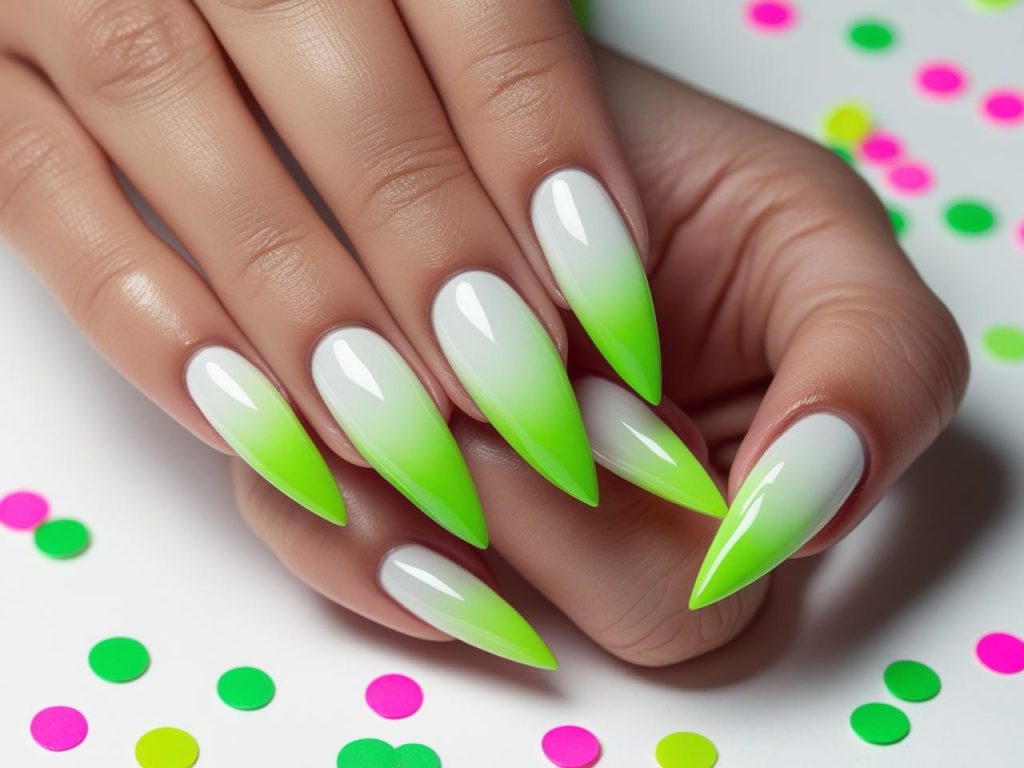 Neon ombre nail design with lime green for 2025
