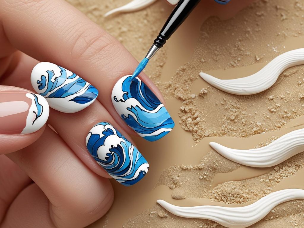 Creating ocean wave nails for 2025 summer nail inspiration