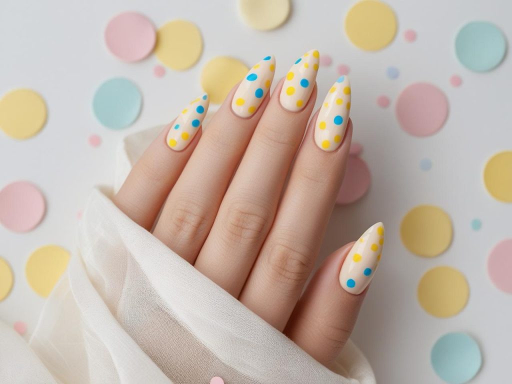 Pastel polka dot nail design for 2025 spring nails