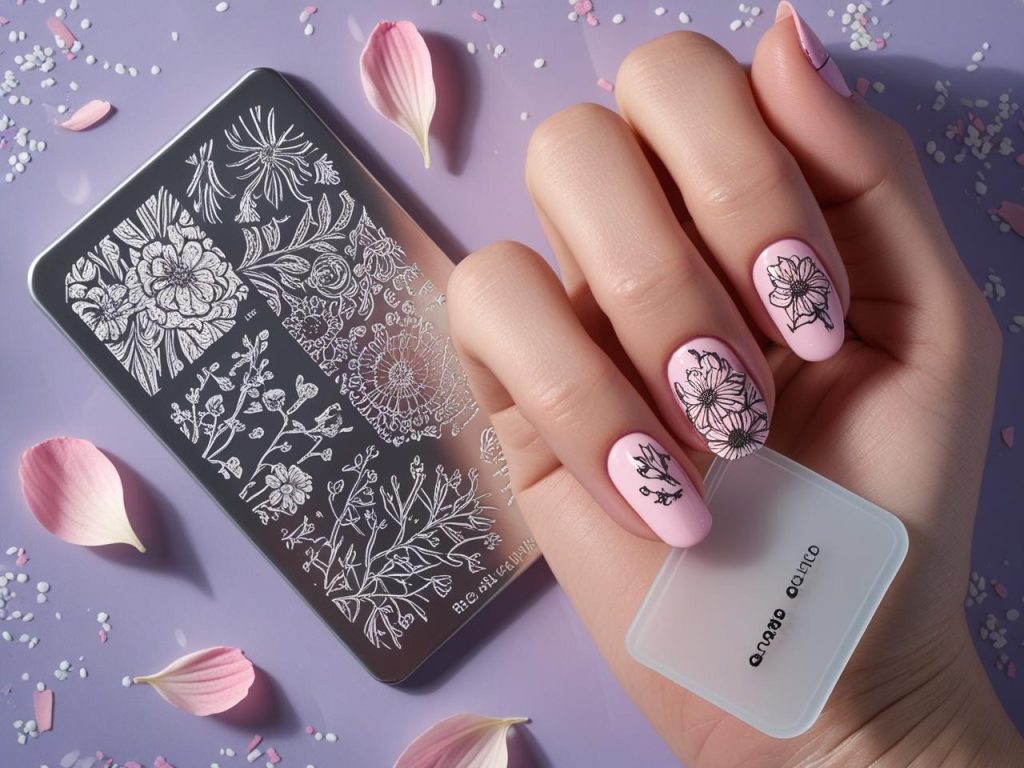 Nail stamping kit with floral nail design for beginners in 2025 spring nails