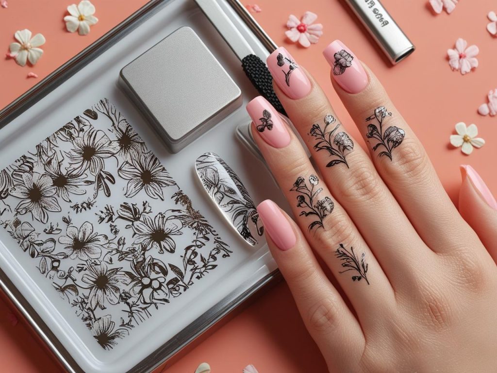 Nail stamping kit with floral nail design for beginners in 2025