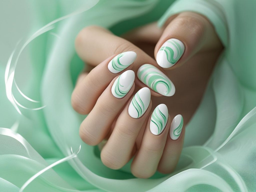 Mint swirl nail design for 2025 spring nails