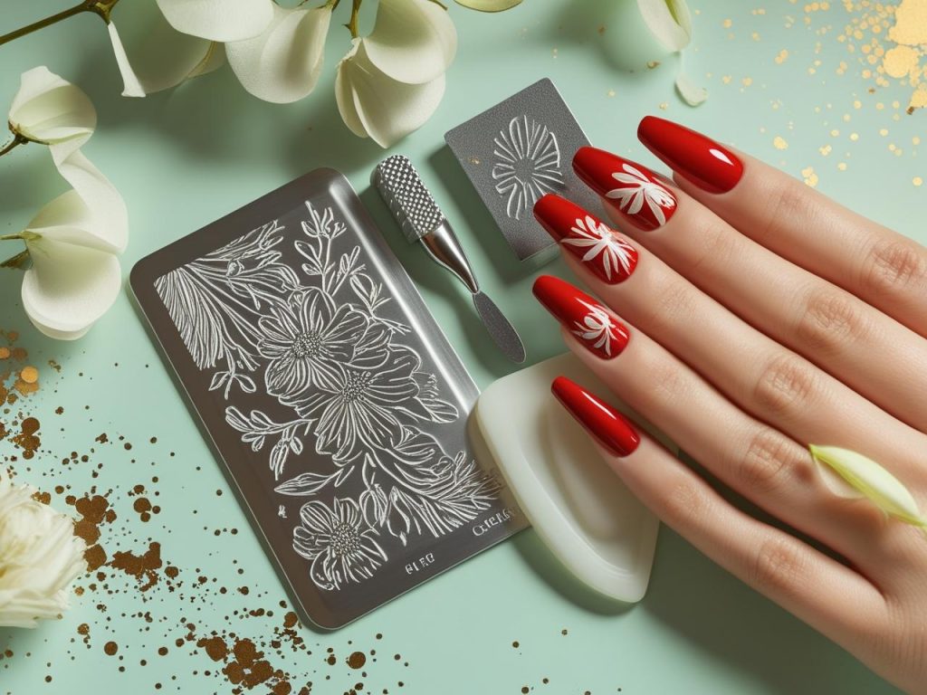 Nail stamping kit with floral stamped nail art for beginners in 2025