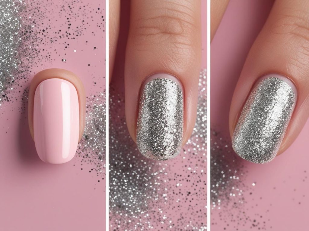 DIY glitter nail design tutorial with silver gradient for 2025