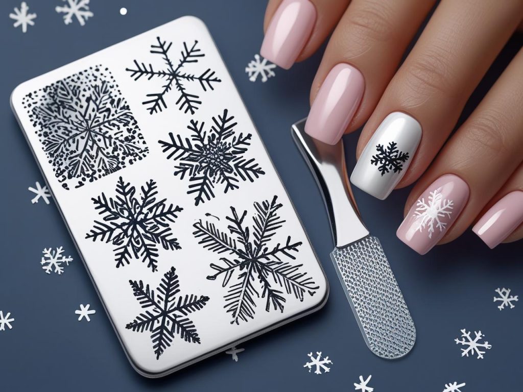 Nail stamping kit with snowflake nail design for beginners in 2025 winter nails