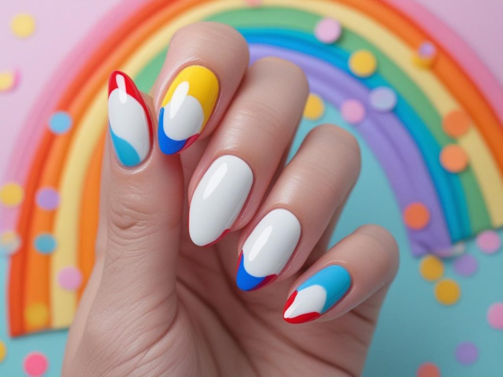 Rainbow tip nail design with colorful tips for a cute 2025 manicure