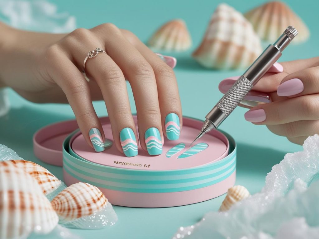 Nail art kit with wave nail design for beginners in 2025 summer nails