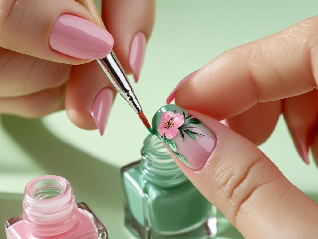 Creating floral nail designs with pink petals for 2025