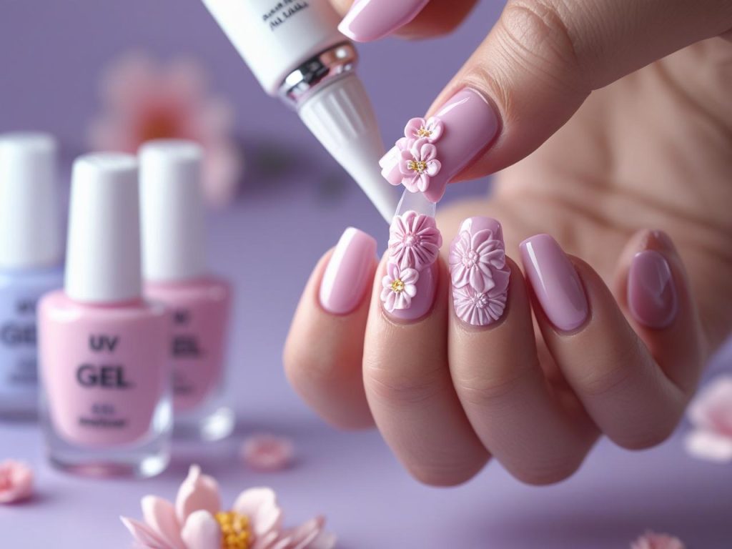 Creating floral embossed gel nails for 2025 inspiration