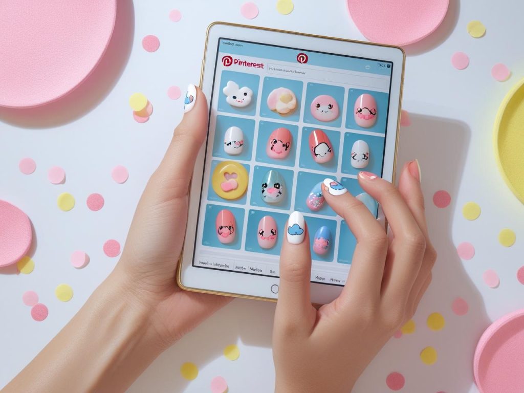 2025 cute nail designs on a Pinterest board, featuring cloud nail art