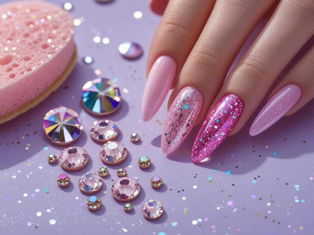 Nail art kit with sponge for glitter gradient long nail designs in 2025