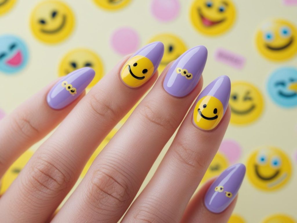 Smiley face nail design for a quirky 2025 manicure