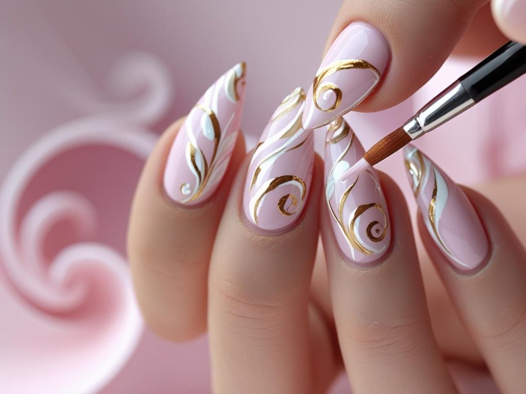 Creating stiletto swirl long nails for 2025 inspiration