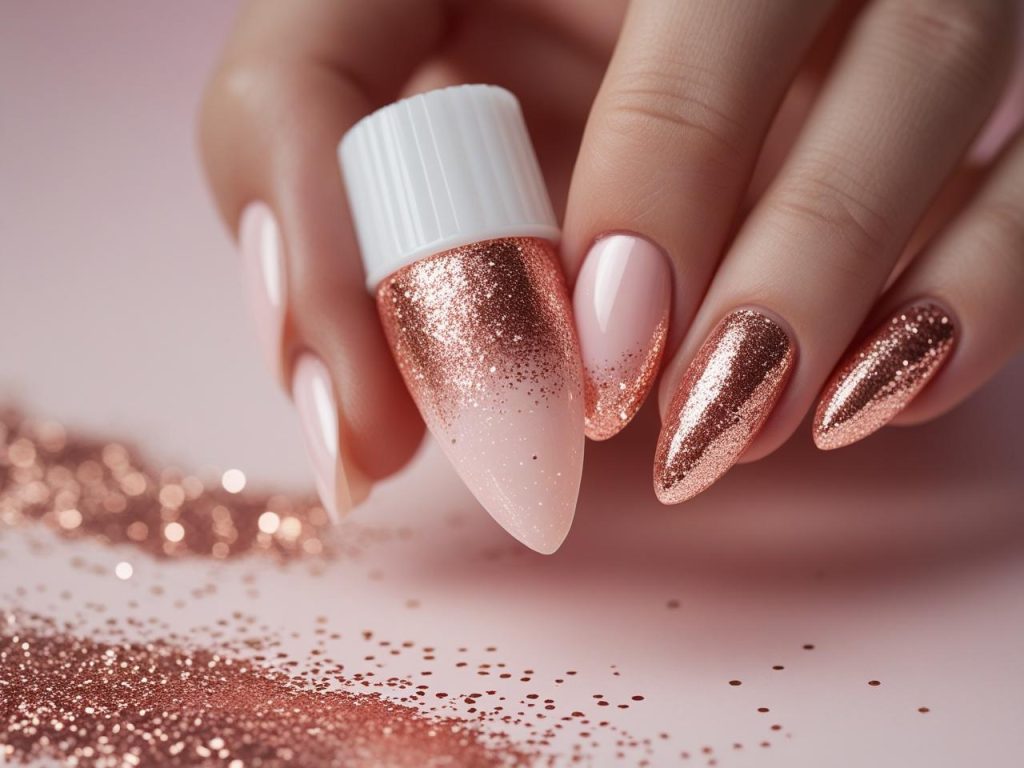 Creating glitter gradient long nails for 2025 inspiration