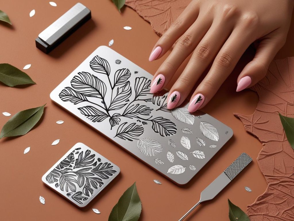 Nail stamping kit with leaf nail design for beginners in 2025 fall nails