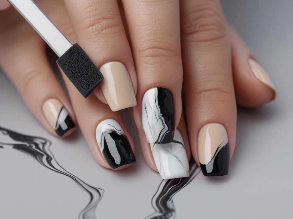 Creating marble accent long nails for 2025 inspiration