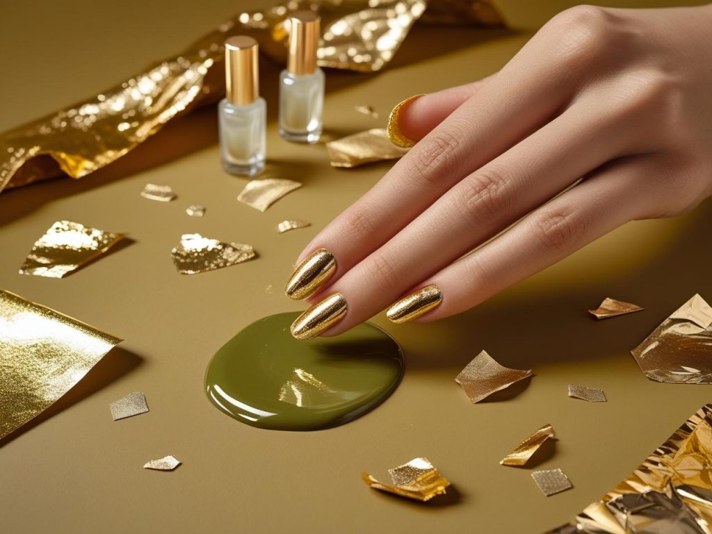 Creating gold foil nails for 2025 fall nail inspiration