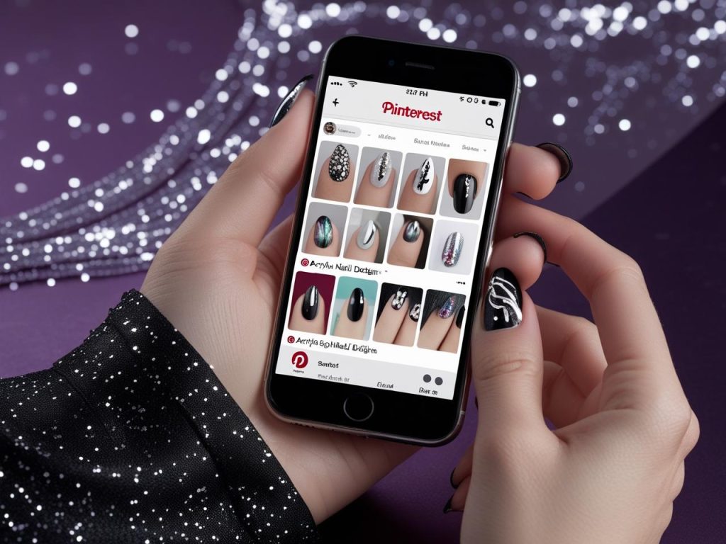 acrylic nails on a Pinterest board, featuring chrome nail designs