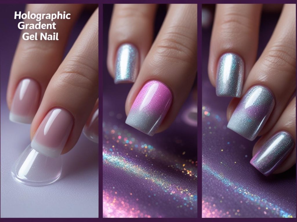 DIY holographic gradient gel nail tutorial for 2025